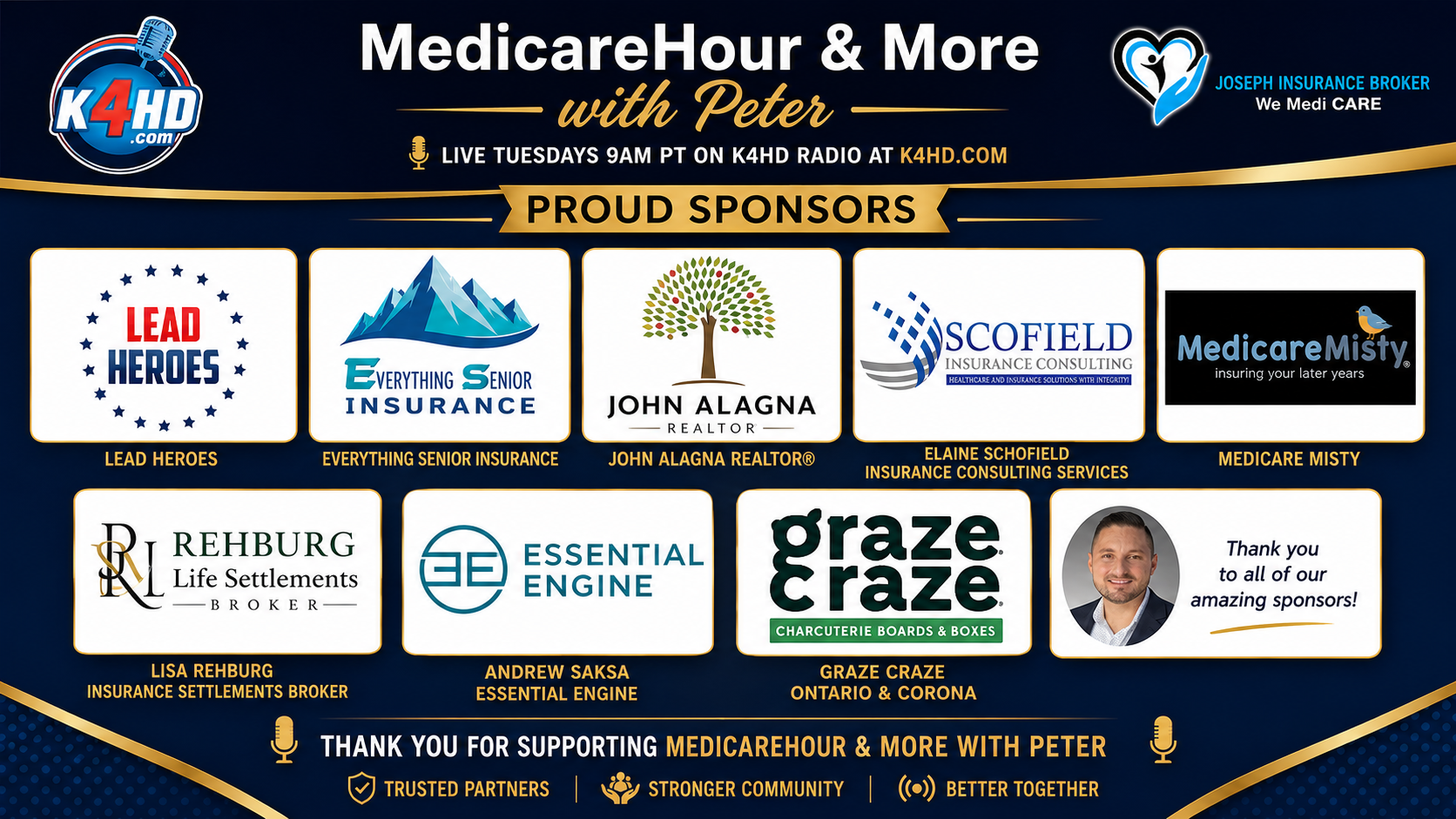 MedicareHour & More with Peter — Proud Sponsors: Lead Heroes, Everything Senior Insurance, John Alagna Realtor, Elaine Schofield Insurance Consulting, Medicare Misty, Lisa Rehburg Life Settlements, Andrew Saksa Essential Engine, Graze Craze Ontario & Corona